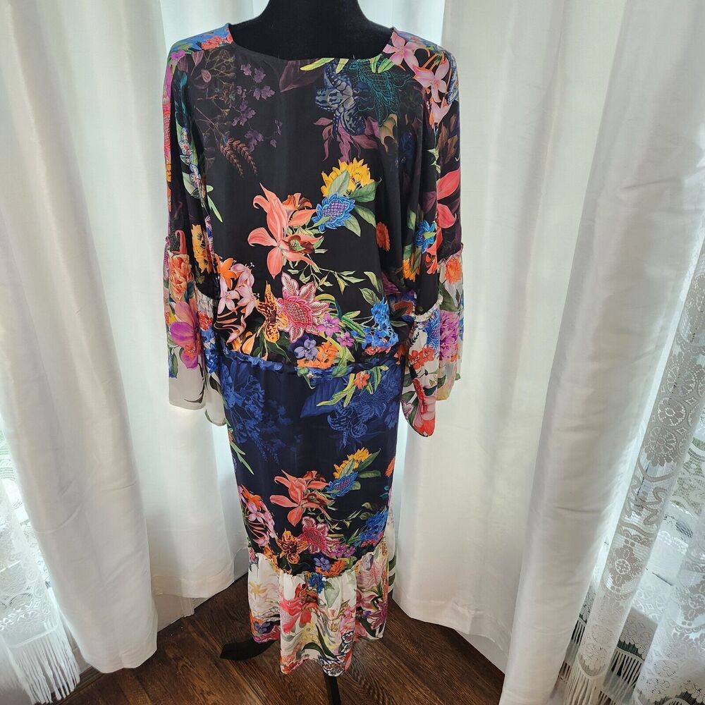 NEW Johnny Was Neon Jungle Mix Tier Dress Women S Silk Blend Tropical Boho Beach - Picture 8 of 13